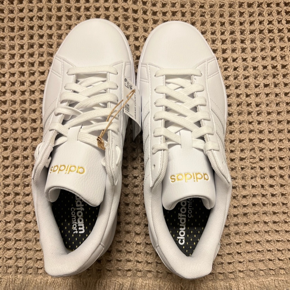 adidas White Grand Court 2.0 Sneakers with Gold Accent - Picture 11 of 12